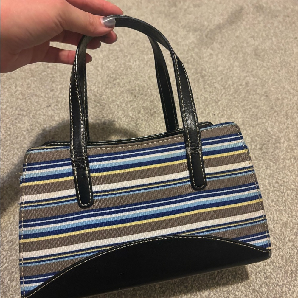 Kate Spade Striped Blue and Brown Top handle mini bag